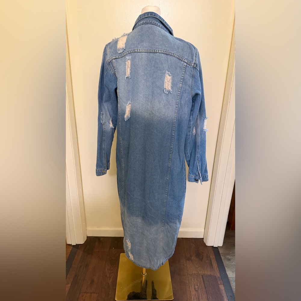 Long Blue Denim duster Jacket - Picture 5 of 7